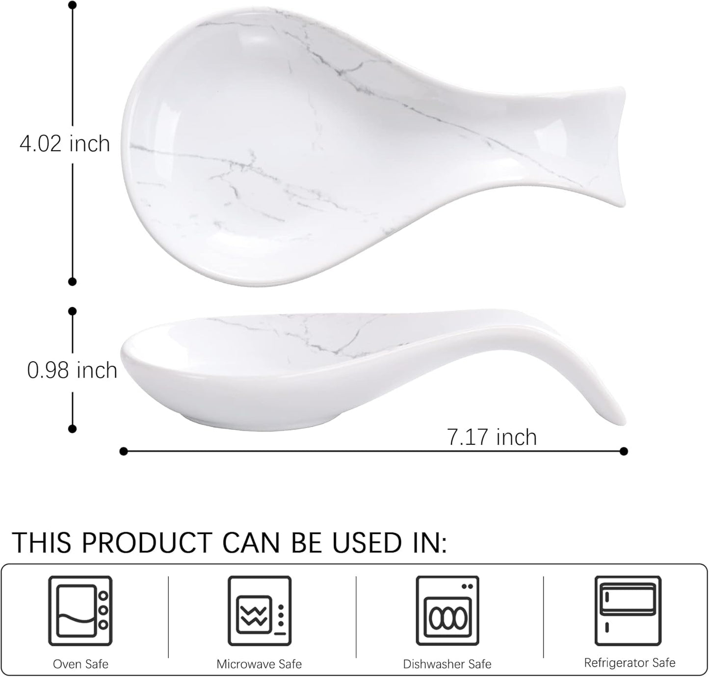 Marble Ceramic Spoon Rest 7.17 Inch Utensil Holder Tray for Kitchen Cooking Spoons & Chopsticks Elegant Easy-Clean Design Microwave Oven Dishwasher Safe
