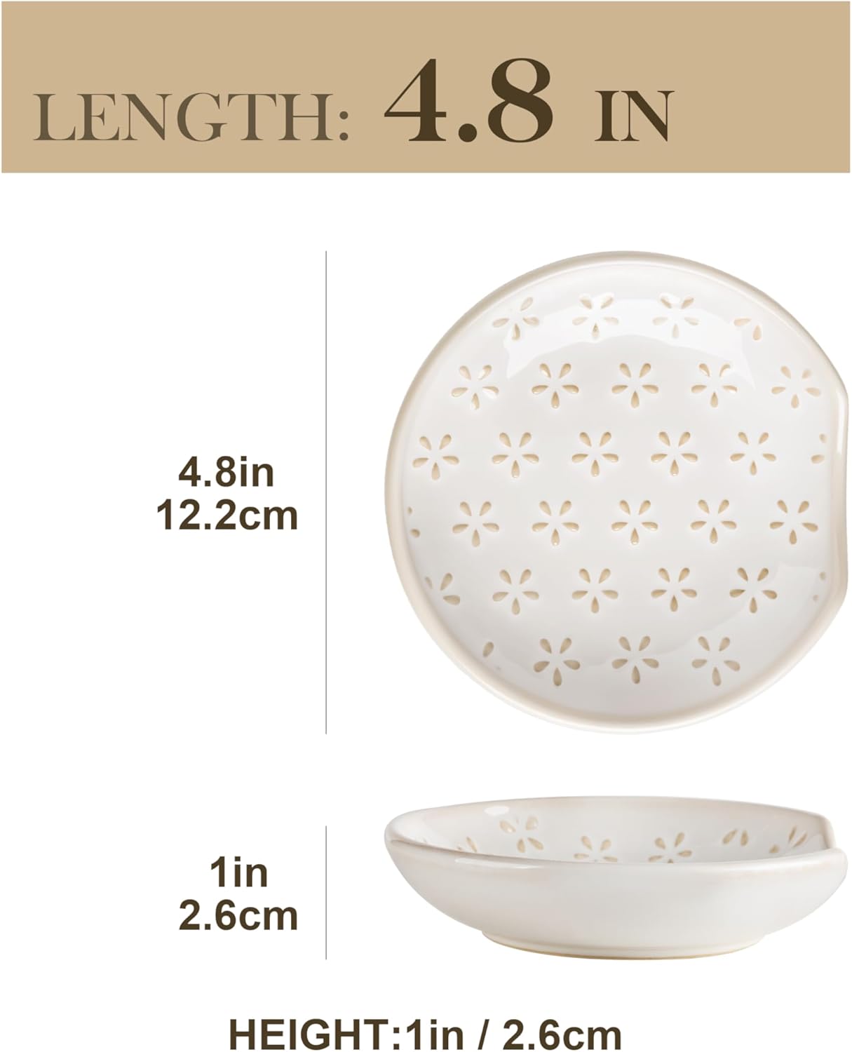 4.8 Inch Simple Floral Ceramic Spoon Rest Round Utensil Holder Multi-Purpose Kitchen & Table Dish