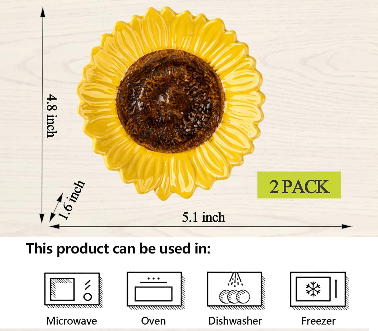 Set of 2 Sunflower Ceramic Spoon Rests 5.1 Inch Floral Utensil Holders Multi-Purpose Kitchen & Table Trays