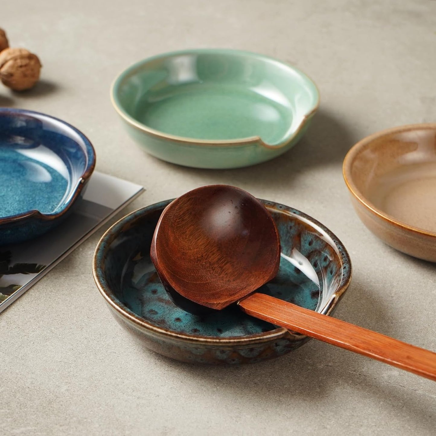 Ceramic Spoon Rest 4.85" x 4.5" Multi-Purpose Utensil Holder Glazed Tableware Tray for Kitchen & Dining