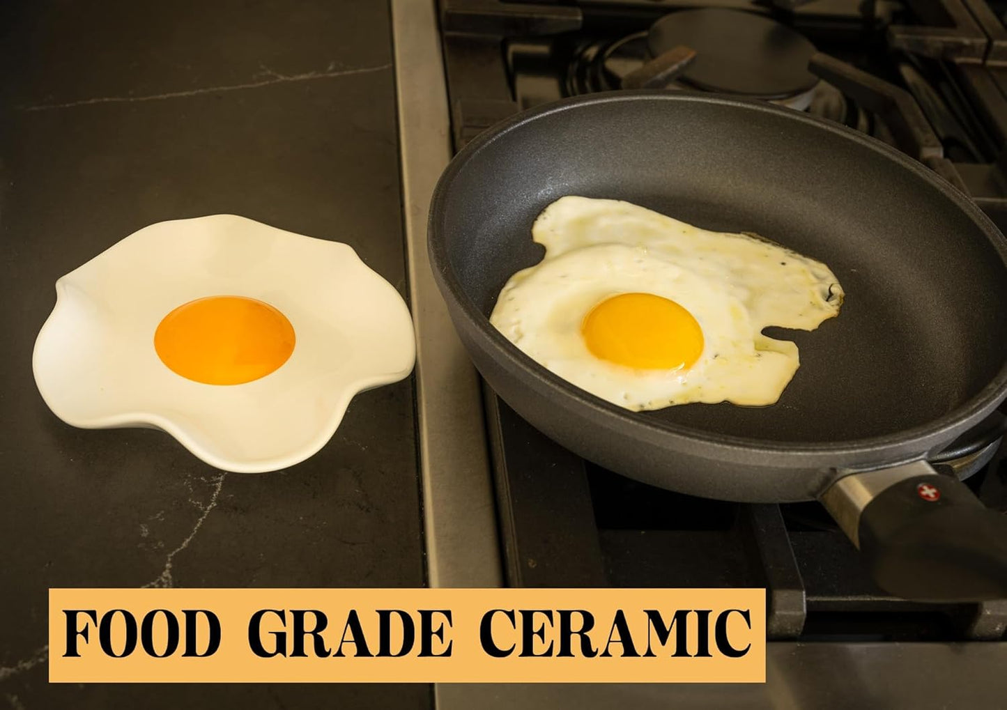 5.3 Inch Ceramic Spoon Rest with Fried Egg Design Creative Kitchen Utensil Holder & Multi-Purpose Plate