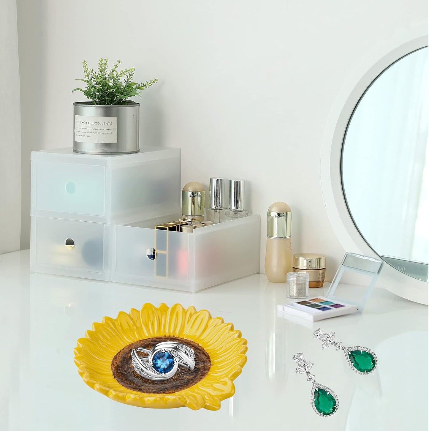 Set of 2 Sunflower Ceramic Spoon Rests 5.1 Inch Floral Utensil Holders Multi-Purpose Kitchen & Table Trays