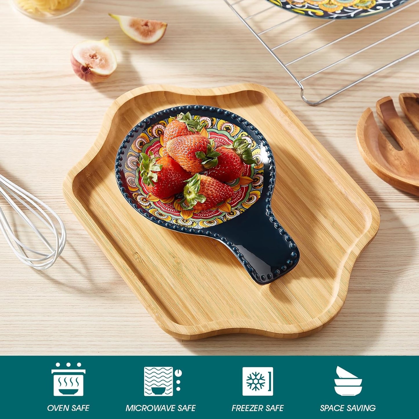 7.7 Inch Painted Ceramic Spoon Rest Mandala Design Multi-Purpose Utensil Holder for Kitchen & Dining