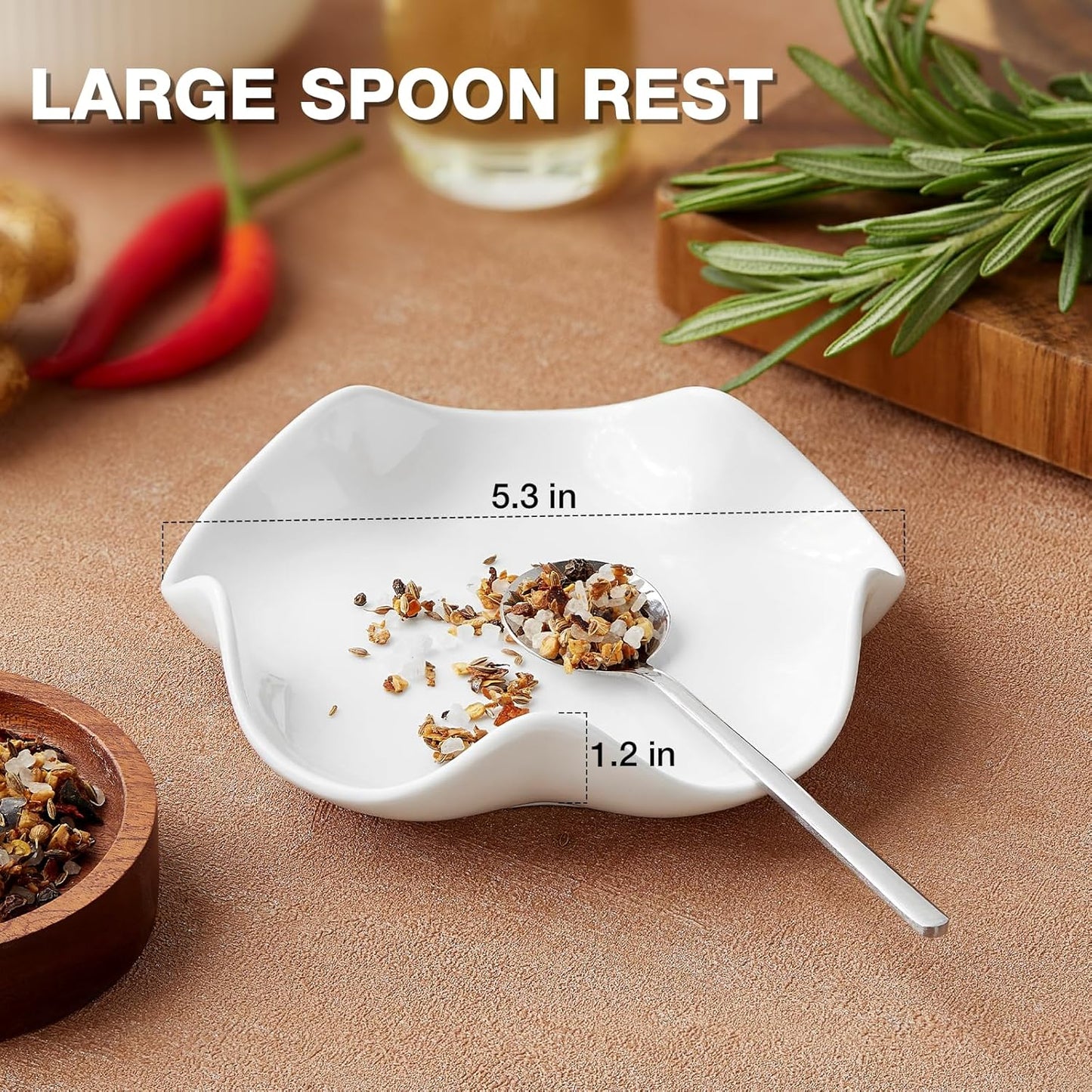 Large Ceramic Spoon Rest 5.3 Inch Wave-Edge Utensil Holder Multi-Purpose Tableware Tray