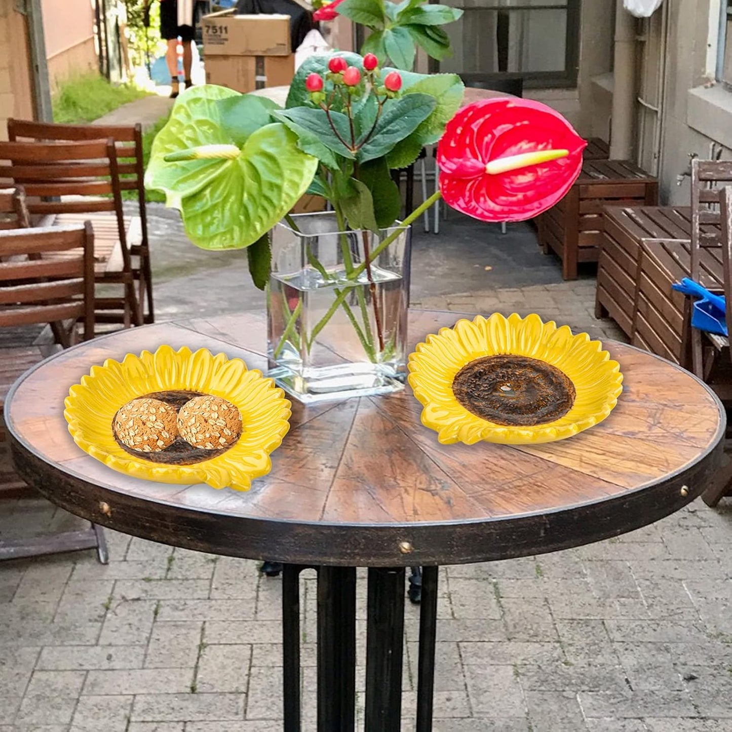 Set of 2 Sunflower Ceramic Spoon Rests 5.1 Inch Floral Utensil Holders Multi-Purpose Kitchen & Table Trays