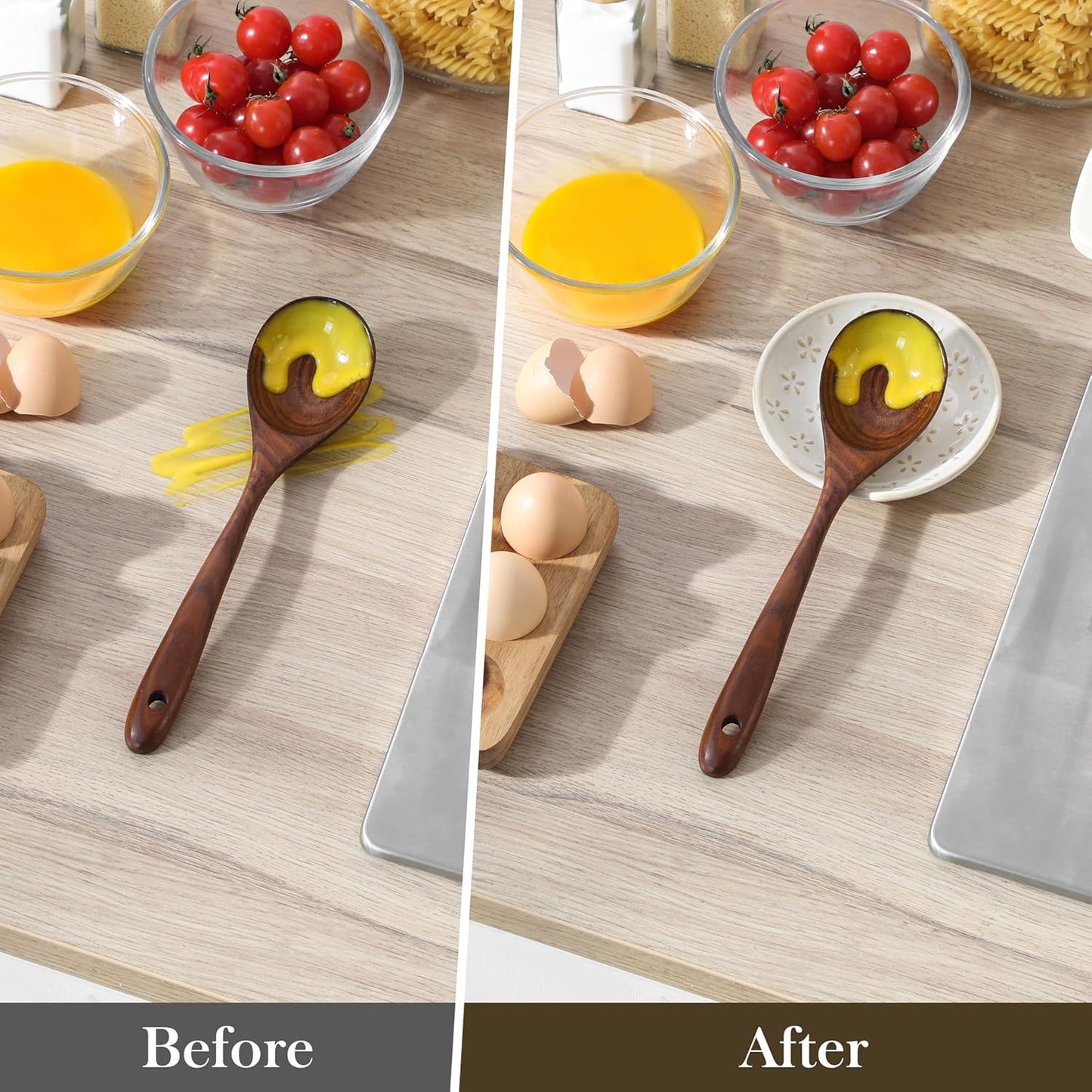 4.8 Inch Simple Floral Ceramic Spoon Rest Round Utensil Holder Multi-Purpose Kitchen & Table Dish