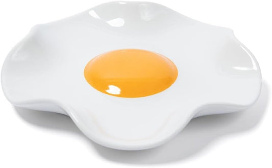 5.3 Inch Ceramic Spoon Rest with Fried Egg Design Creative Kitchen Utensil Holder & Multi-Purpose Plate