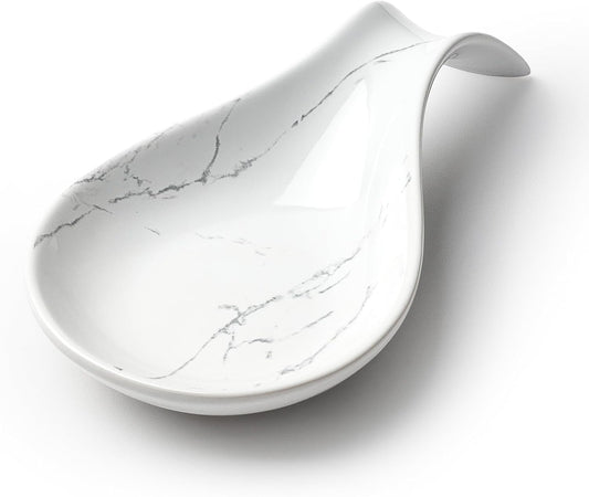 Marble Ceramic Spoon Rest 7.17 Inch Utensil Holder Tray for Kitchen Cooking Spoons & Chopsticks Elegant Easy-Clean Design Microwave Oven Dishwasher Safe