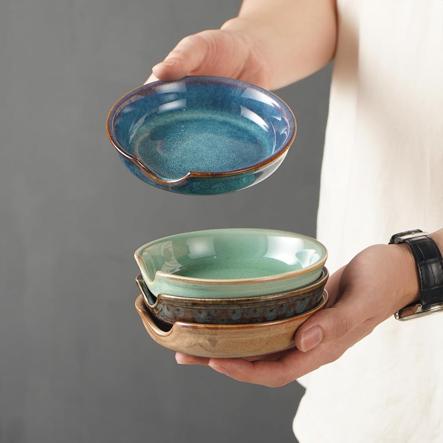 Ceramic Spoon Rest 4.85" x 4.5" Multi-Purpose Utensil Holder Glazed Tableware Tray for Kitchen & Dining