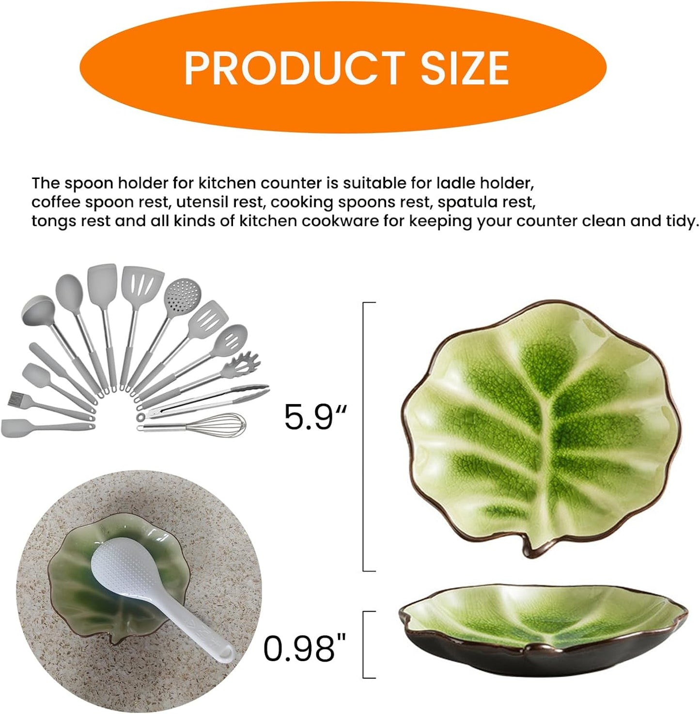 Ceramic Leaf Shaped Spoon Rest for Stove Top Cute Utensil Holder for Kitchen Counter Cooking Spatula Rest Kitchen Utensil Organizer