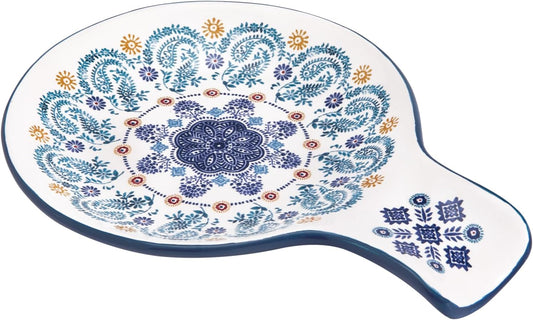 Ceramic Spoon Rest 7.5 Inch Hand-Painted Kitchen Utensil Holder Dish Microwave Oven Dishwasher Safe