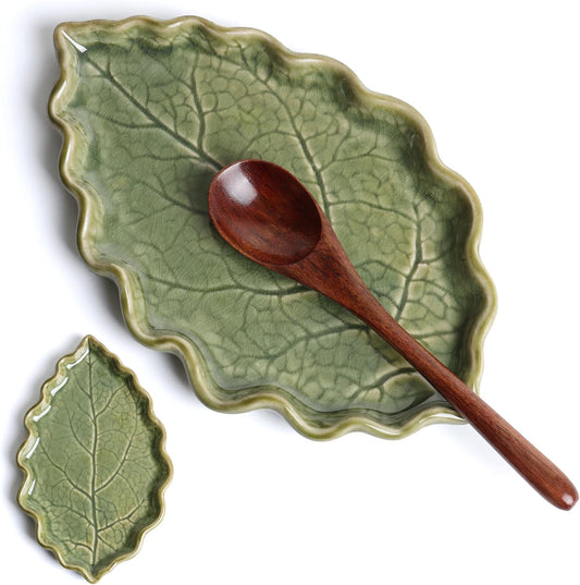 Ceramic Leaf-Shaped Plate Creative Kitchen Spoon Rest Small Snack Tray Fruit Dish Condiment Holder