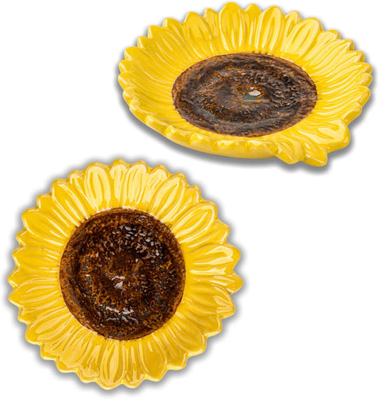 Set of 2 Sunflower Ceramic Spoon Rests 5.1 Inch Floral Utensil Holders Multi-Purpose Kitchen & Table Trays