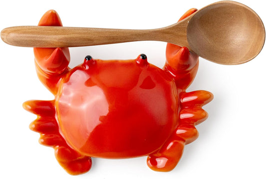 Creative Crab Ceramic Spoon Rest Cute Tabletop Holder for Coffee Spoons, Dessert Spoons, and Kitchen Utensils