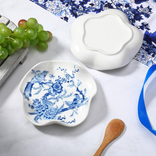 Blue and White Porcelain Ceramic Spoon Rest for Stove Top Elegant Utensil Holder for Kitchen Counter Cooking Spatula Rest Tableware Organizer