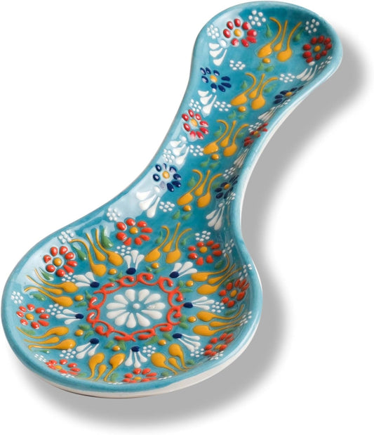 Handmade Ceramic Spoon Rest 10 Inch Colorful Kitchen Utensil Holder Painted Ceramic Tray Microwave Oven Dishwasher Safe