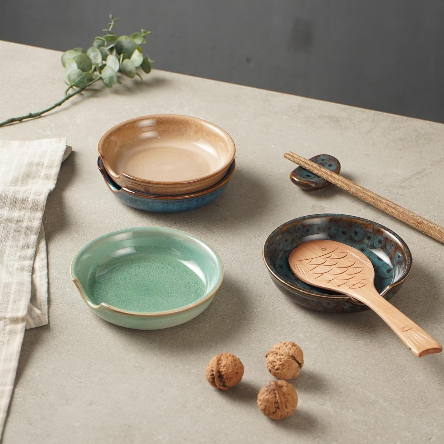 Ceramic Spoon Rest 4.85" x 4.5" Multi-Purpose Utensil Holder Glazed Tableware Tray for Kitchen & Dining