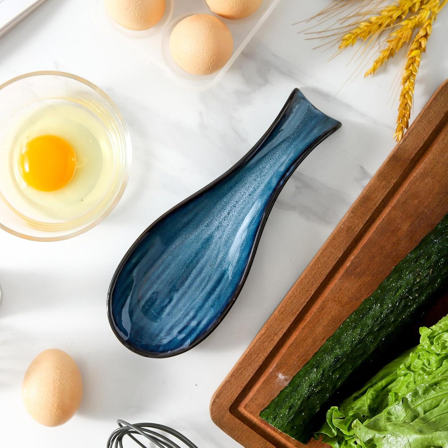 Long Ceramic Spoon Rest Kitchen and Table Utensil Holder Creative Spoon Tray for Cooking and Dining