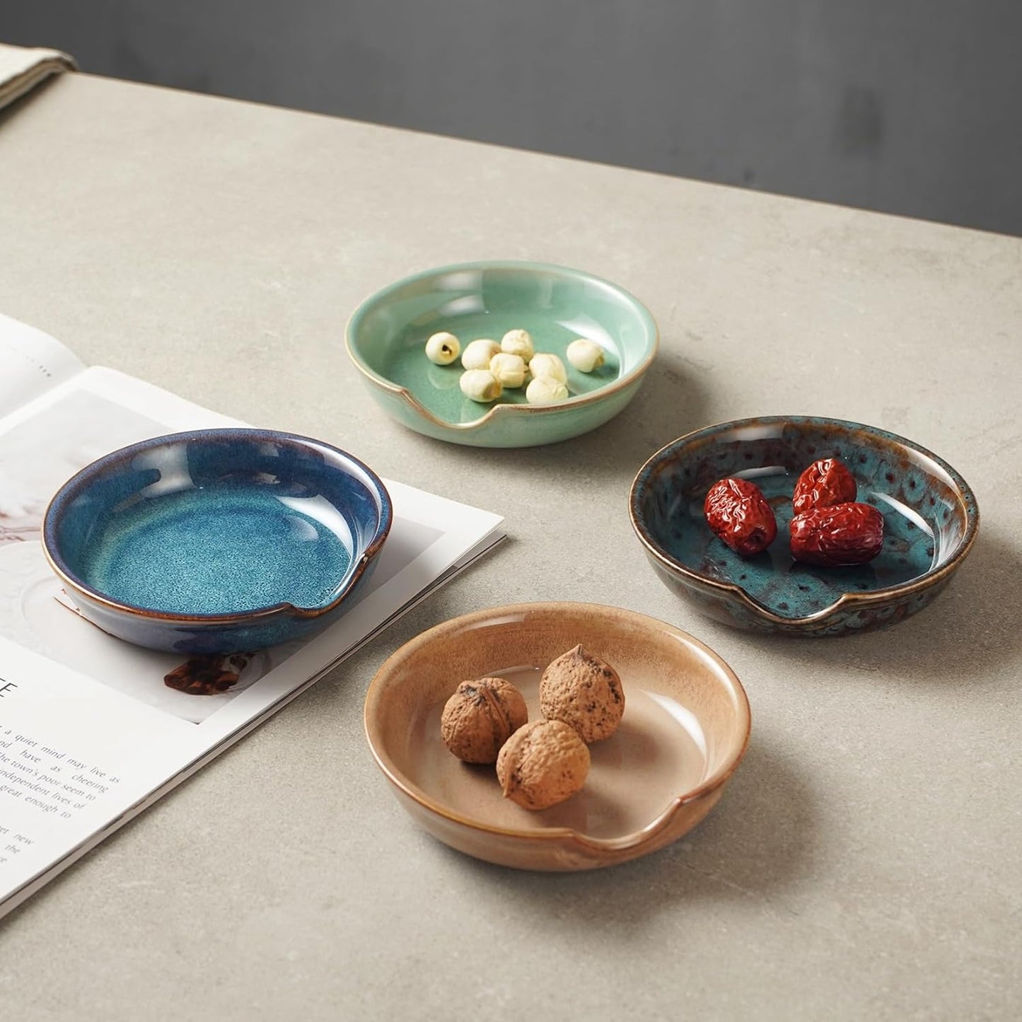 Ceramic Spoon Rest 4.85" x 4.5" Multi-Purpose Utensil Holder Glazed Tableware Tray for Kitchen & Dining