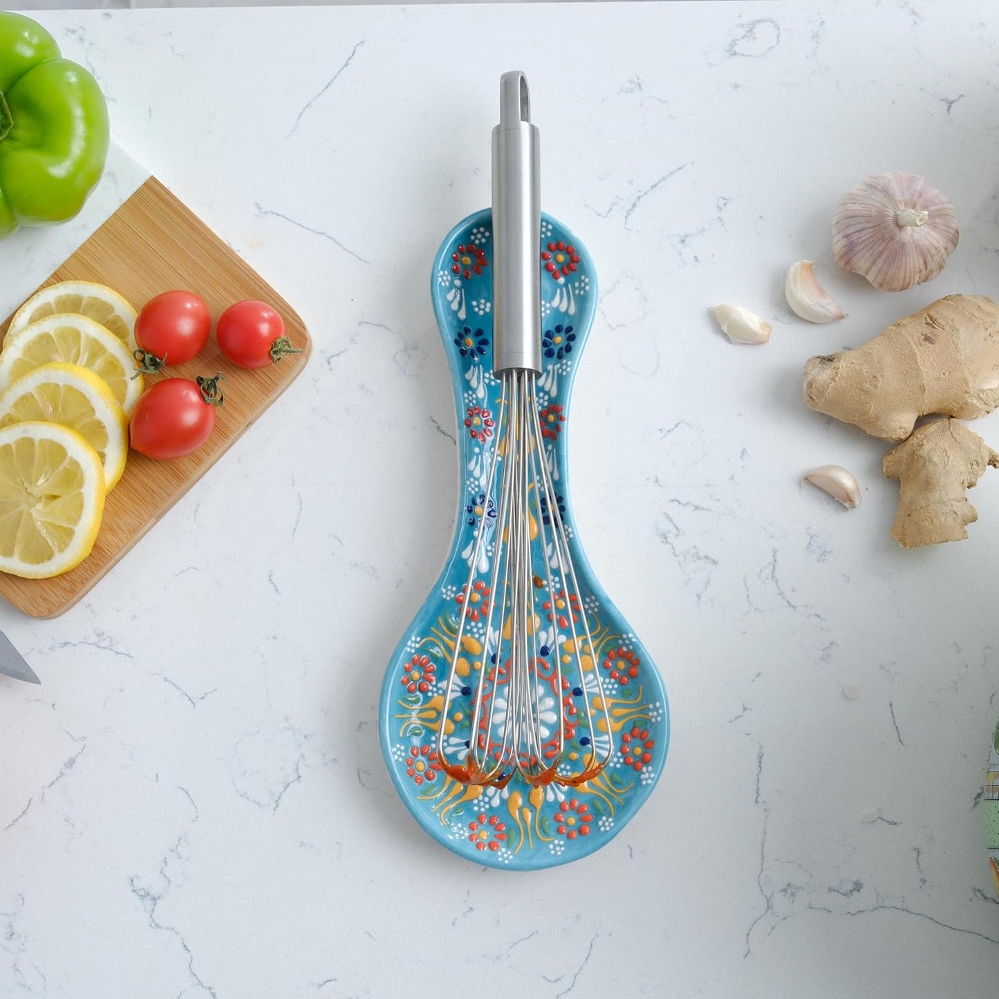 Handmade Ceramic Spoon Rest 10 Inch Colorful Kitchen Utensil Holder Painted Ceramic Tray Microwave Oven Dishwasher Safe