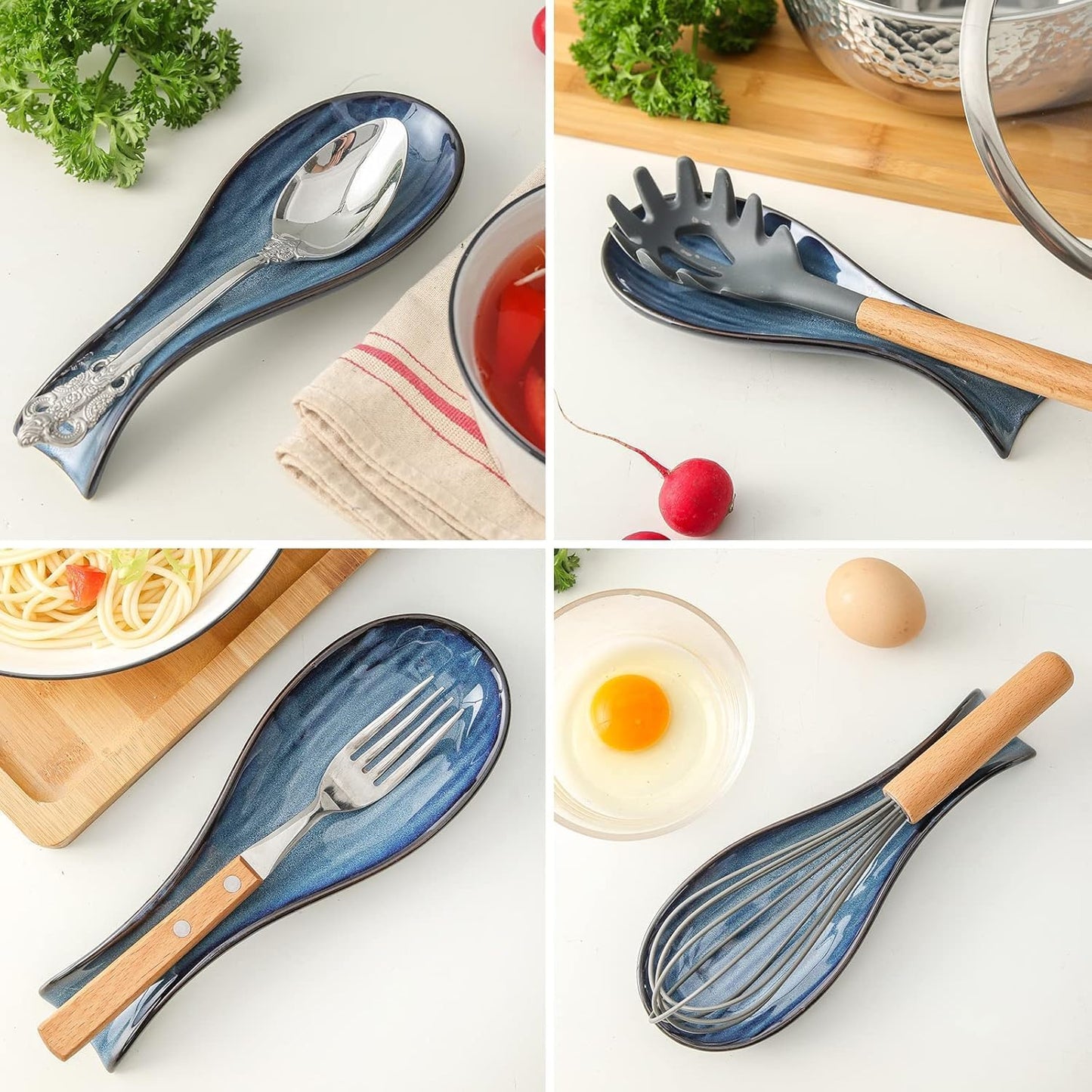 Long Ceramic Spoon Rest Kitchen and Table Utensil Holder Creative Spoon Tray for Cooking and Dining
