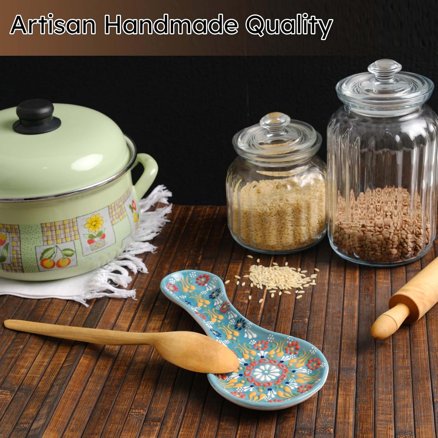 Handmade Ceramic Spoon Rest 10 Inch Colorful Kitchen Utensil Holder Painted Ceramic Tray Microwave Oven Dishwasher Safe